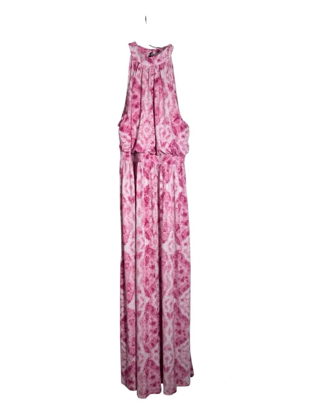 NWT INC Pink Halter Maxi Dress with Tie-Dye Print XL